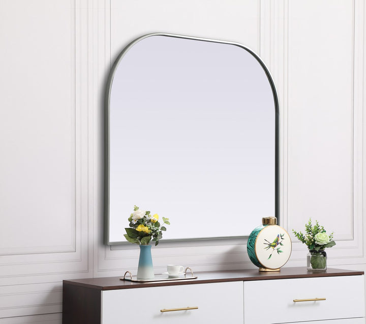 Metal Frame Arch Mirror 40X34 Inch In Silver