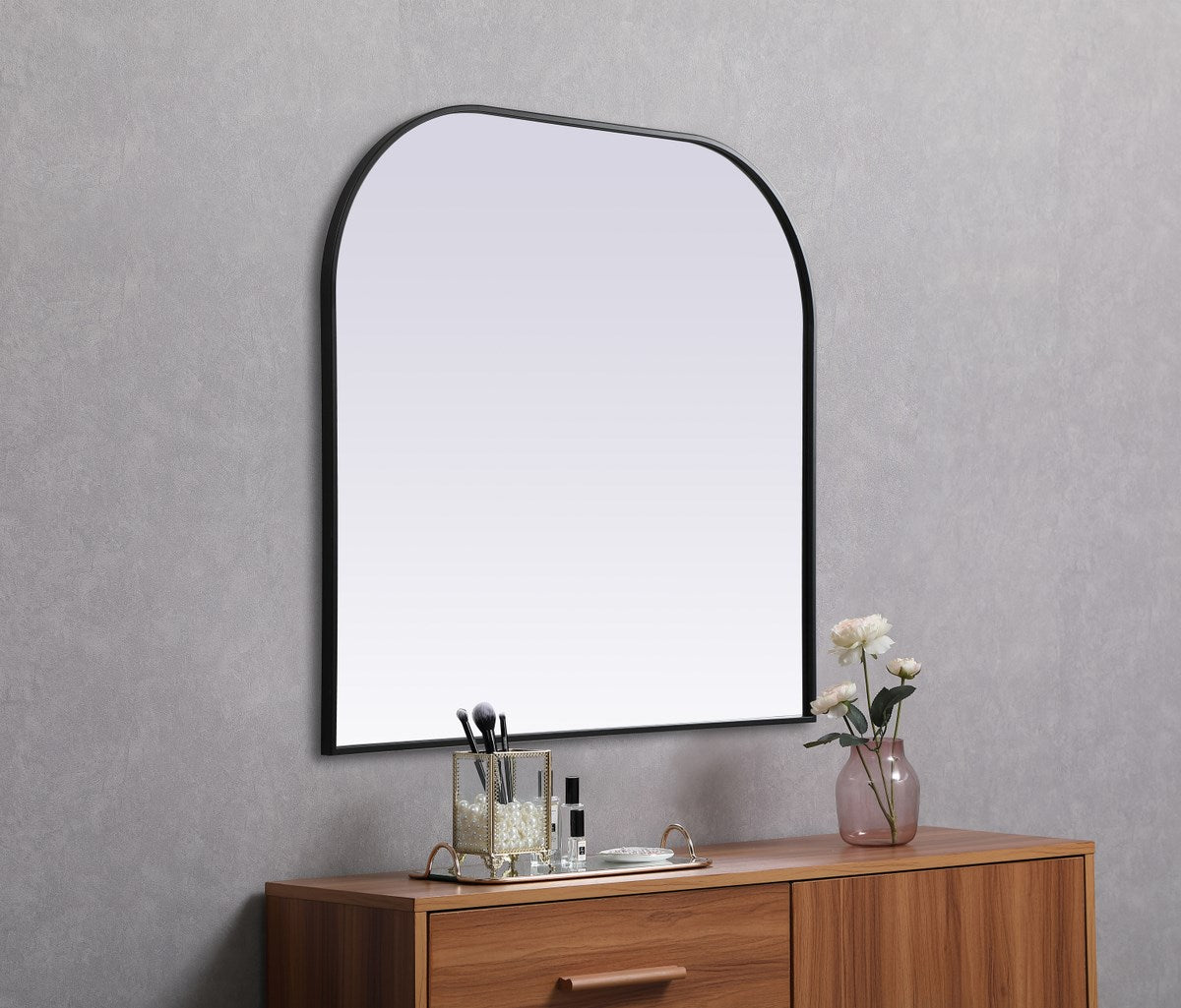 Metal Frame Arch Mirror 40X38 Inch In Black
