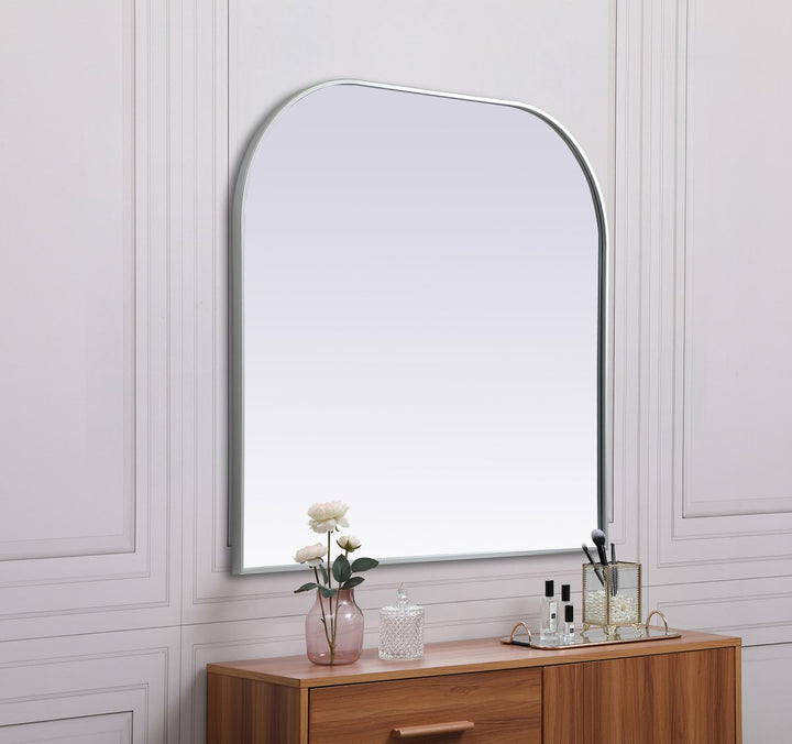 Metal Frame Arch Mirror 40X38 Inch In Silver