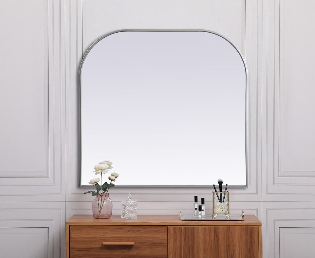 Metal Frame Arch Mirror 40X38 Inch In Silver