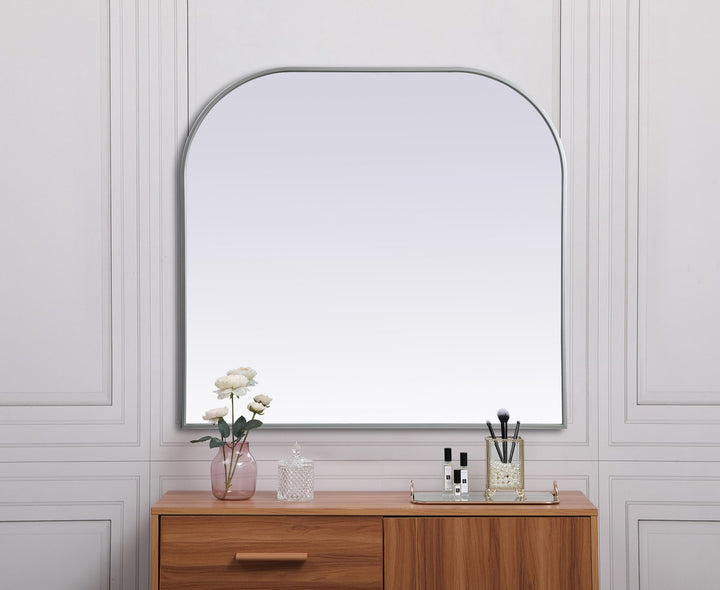 Metal Frame Arch Mirror 40X38 Inch In Silver