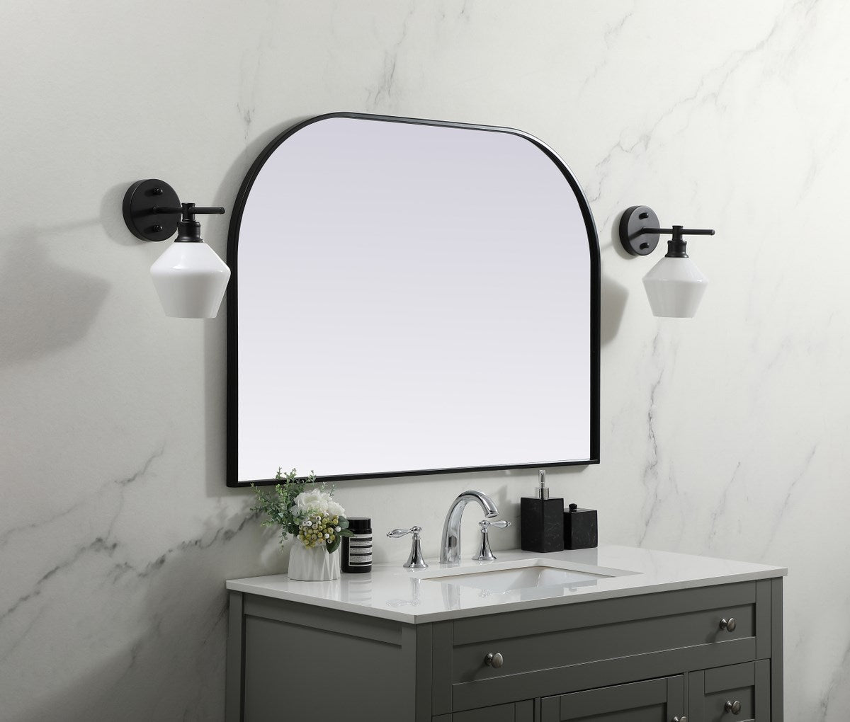Metal Frame Arch Mirror 42X30 Inch In Black