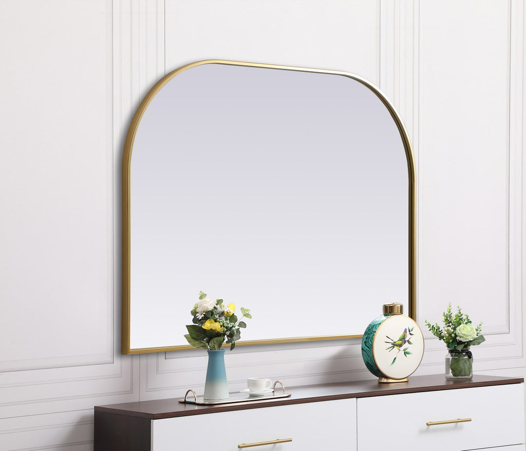 Metal Frame Arch Mirror 42X30 Inch In Brass