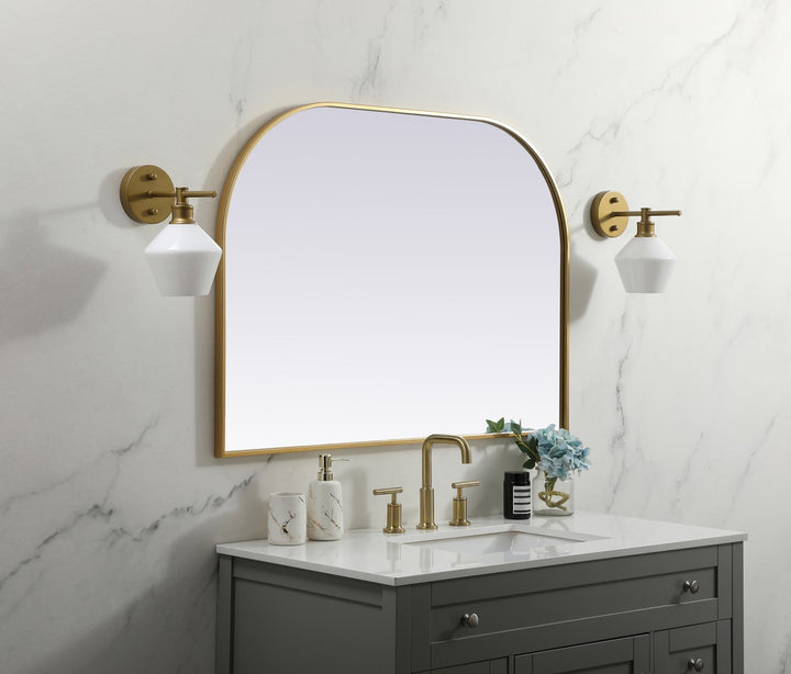 Metal Frame Arch Mirror 42X30 Inch In Brass