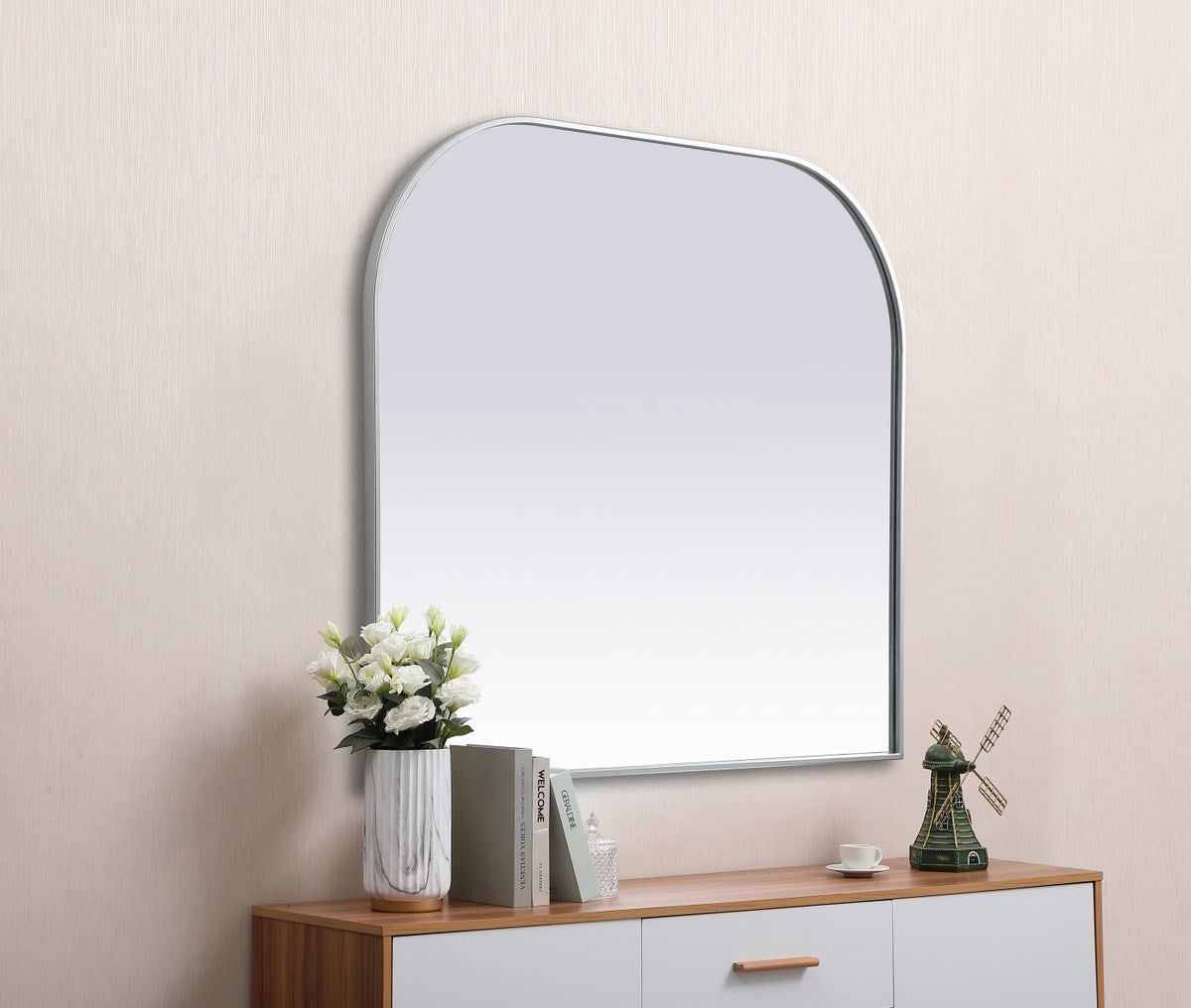 Metal Frame Arch Mirror 42X38 Inch In Silver