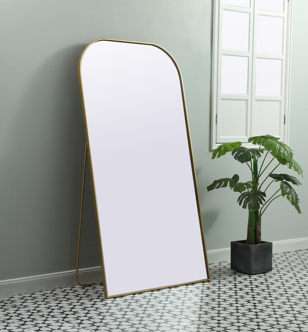 Metal Frame Arch Full Length Mirror 35X66 Inch In Brass
