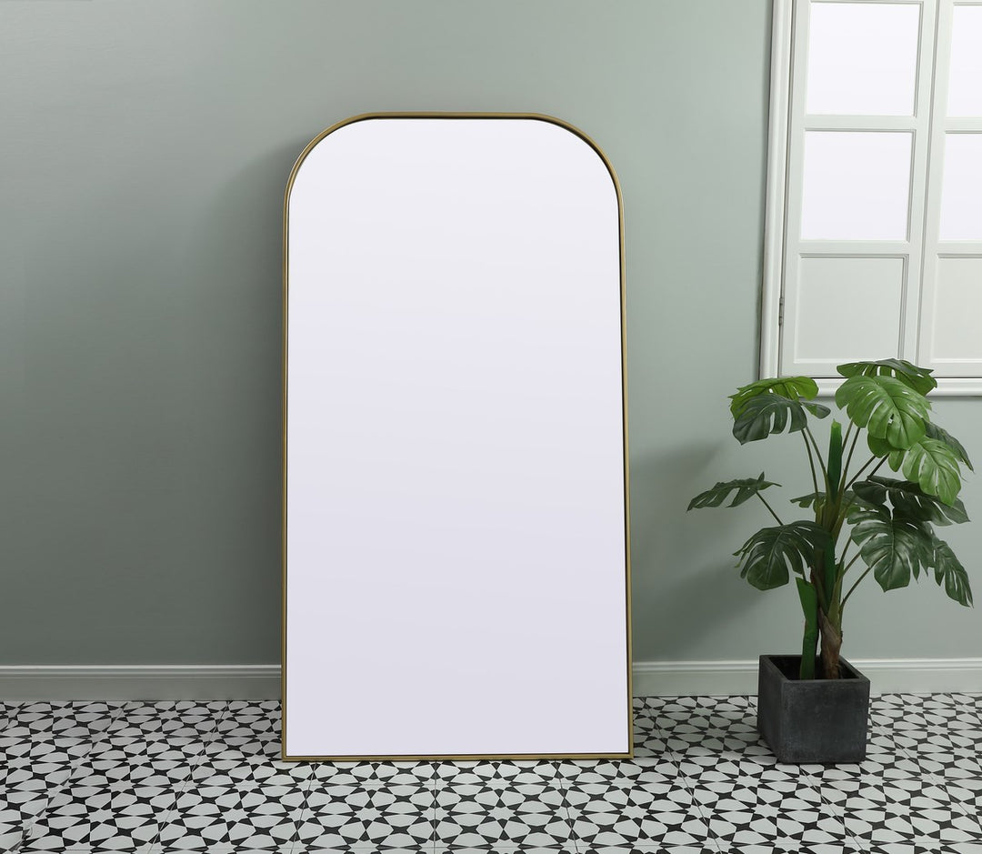 Metal Frame Arch Full Length Mirror 35X66 Inch In Brass
