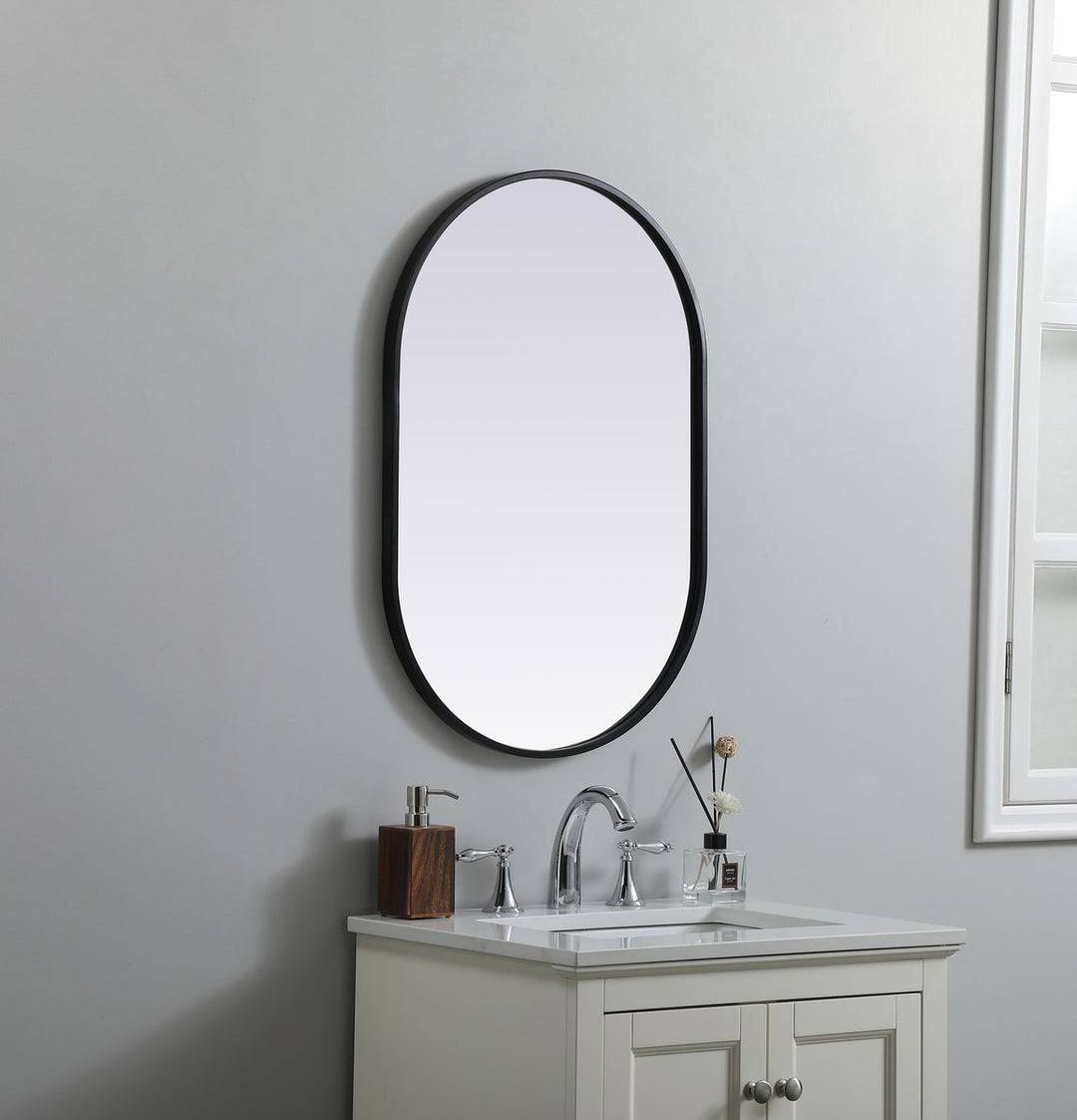 Metal Frame Oval Mirror 20X30 Inch In Black