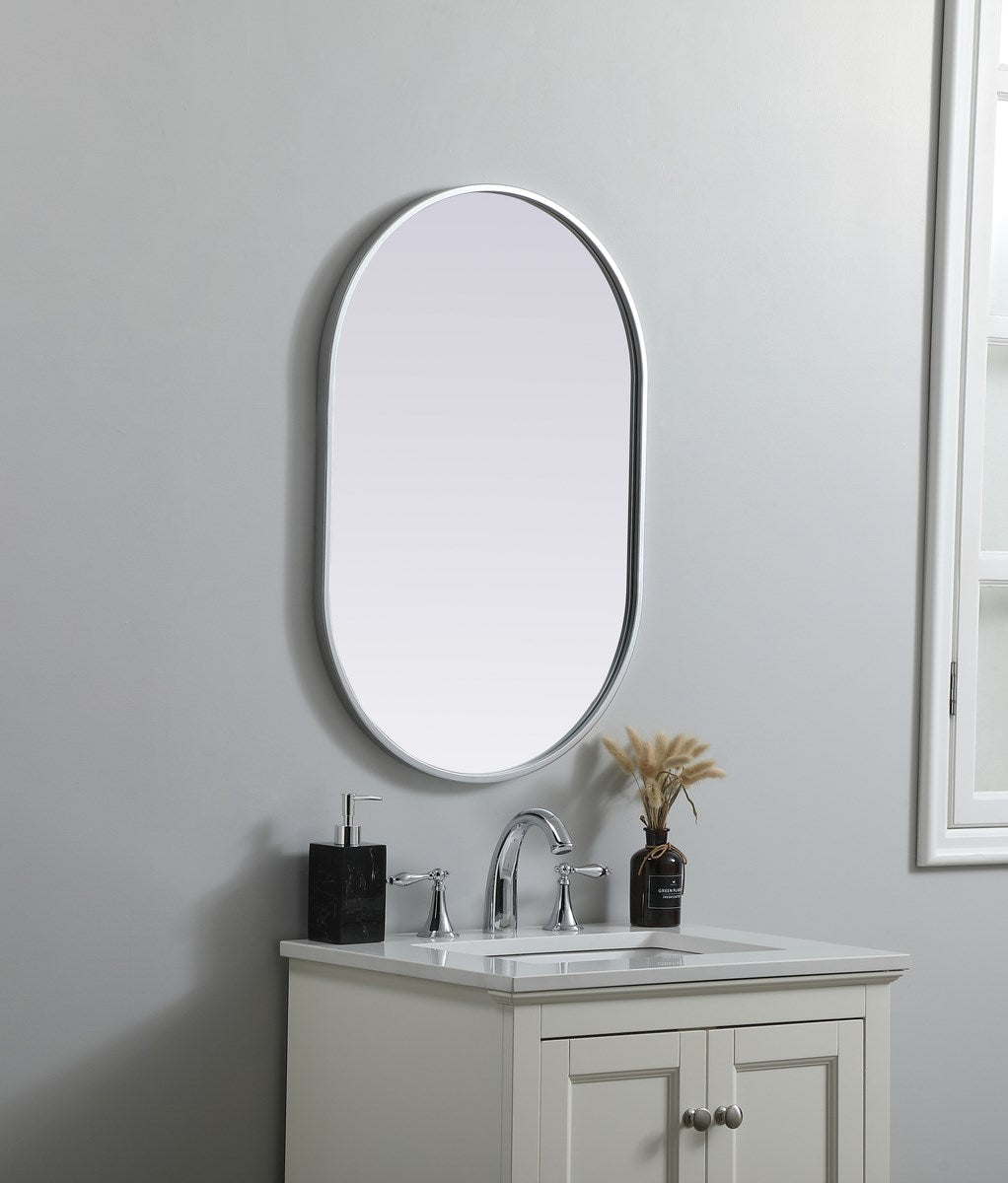 Metal Frame Oval Mirror 20X30 Inch In Silver