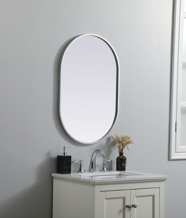 Metal Frame Oval Mirror 20X30 Inch In Silver
