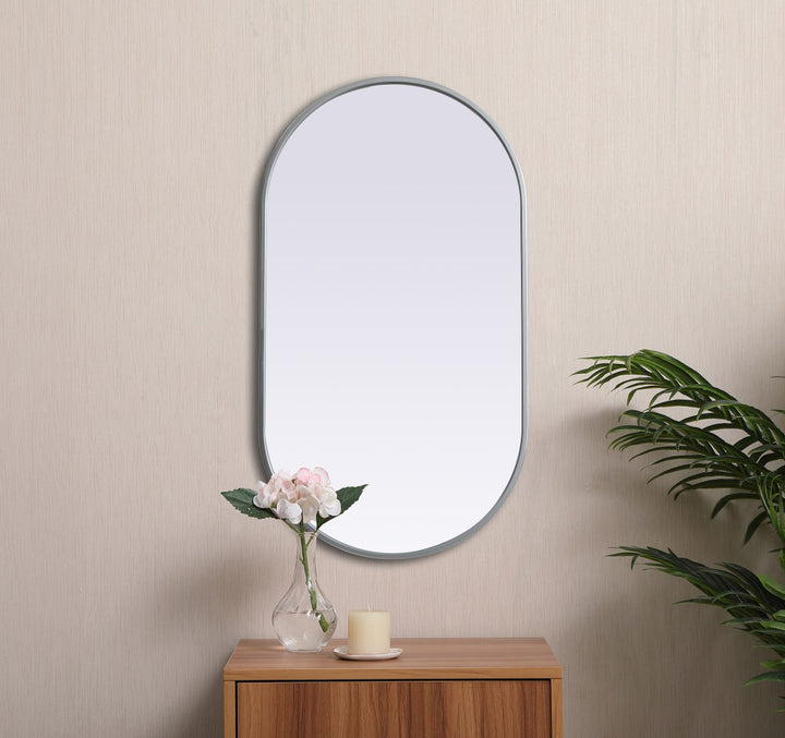 Metal Frame Oval Mirror 20X36 Inch In Silver