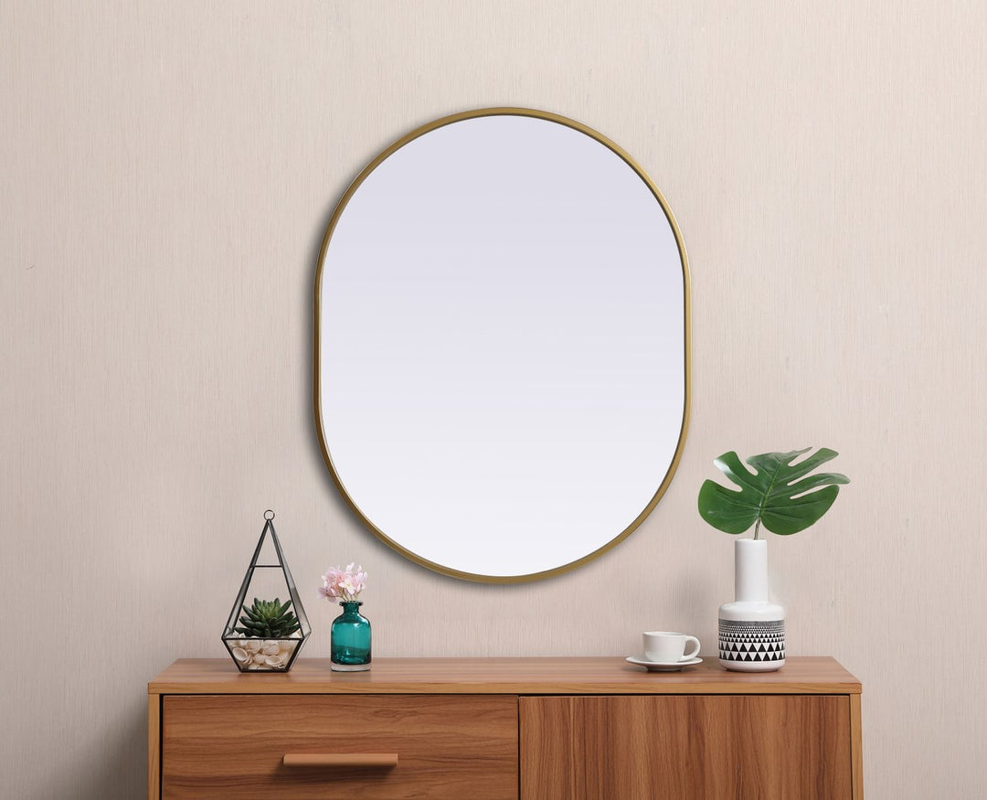 Metal Frame Oval Mirror 24X30 Inch In Brass