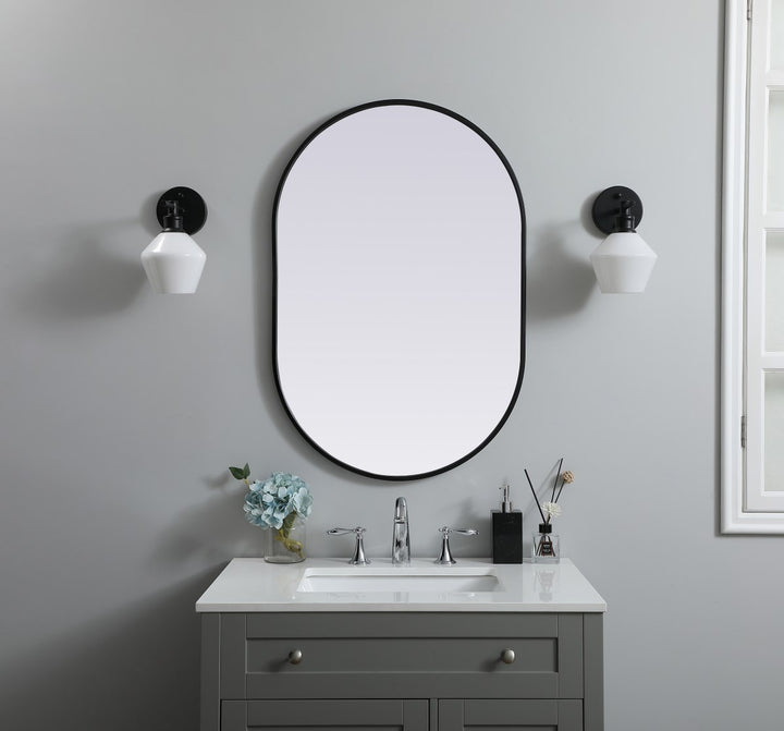 Metal Frame Oval Mirror 24X36 Inch In Black