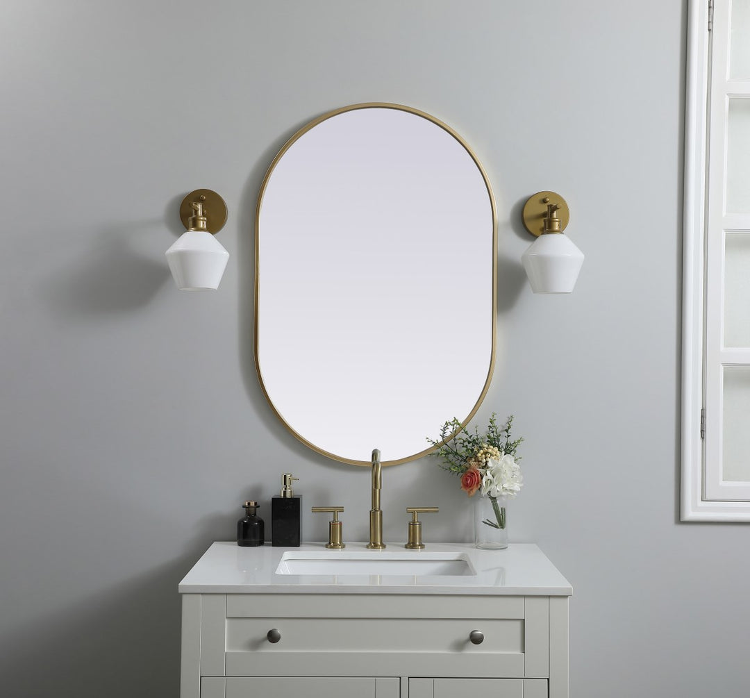 Metal Frame Oval Mirror 24X36 Inch In Brass