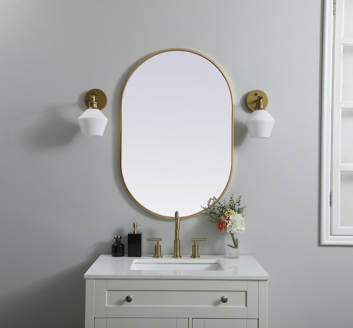 Metal Frame Oval Mirror 24X36 Inch In Brass