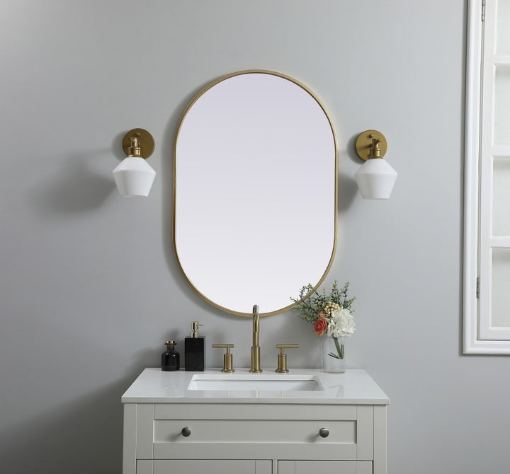 Metal Frame Oval Mirror 24X36 Inch In Brass