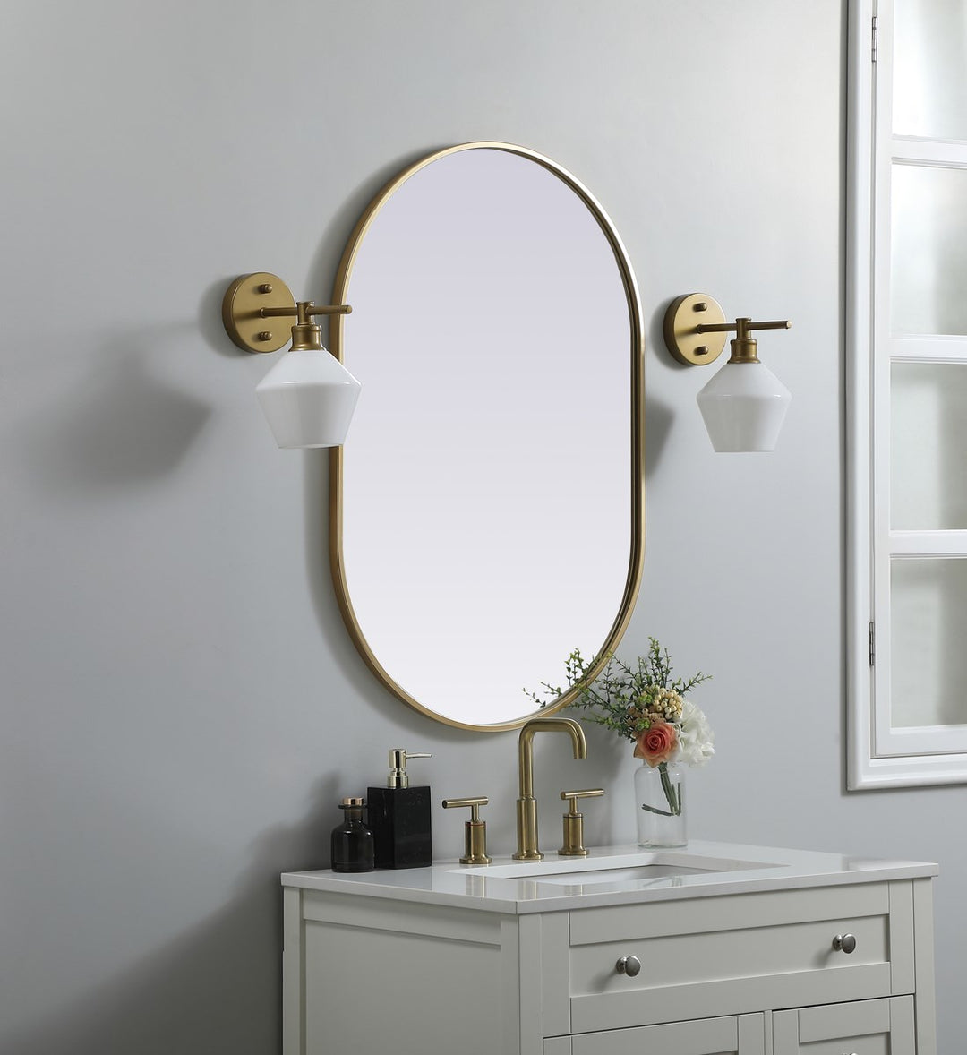 Metal Frame Oval Mirror 24X36 Inch In Brass
