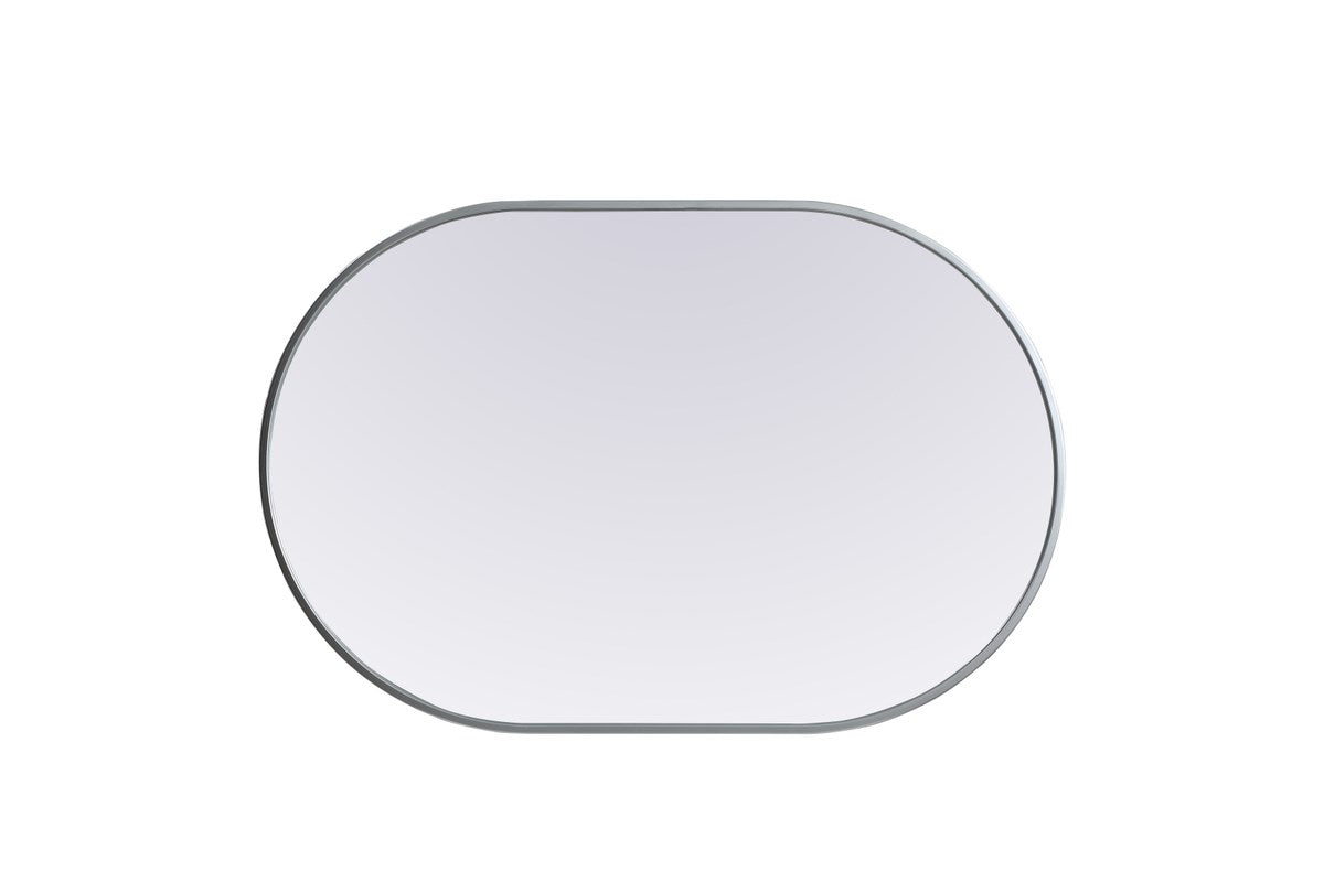 Metal Frame Oval Mirror 24X36 Inch In Silver