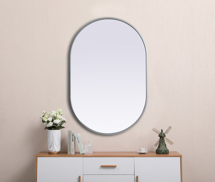 Metal Frame Oval Mirror 24X36 Inch In Silver