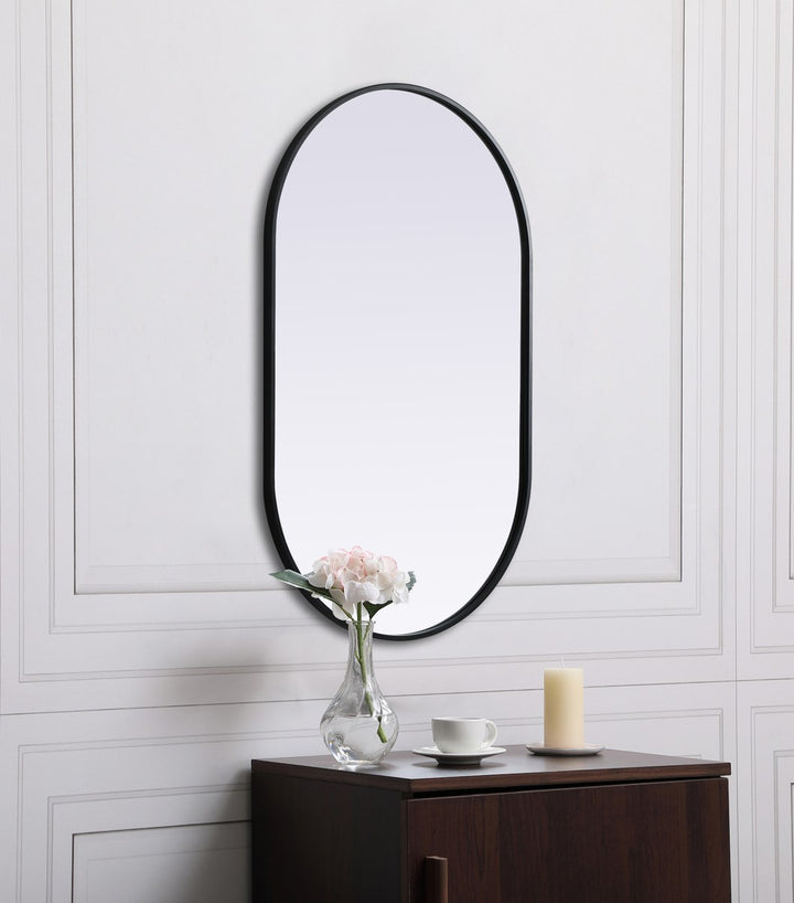 Metal Frame Oval Mirror 24X40 Inch In Black