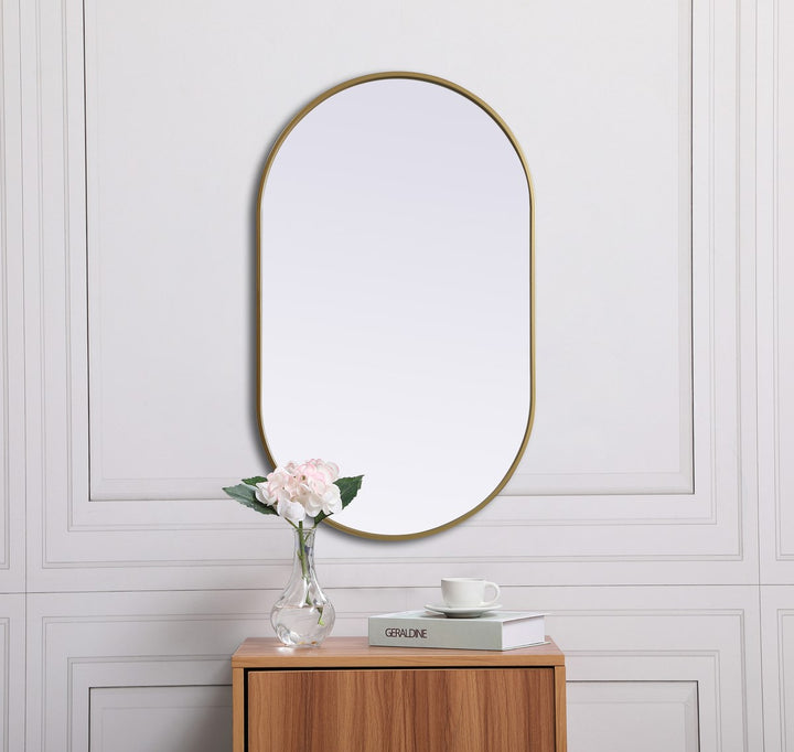 Metal Frame Oval Mirror 24X40 Inch In Brass