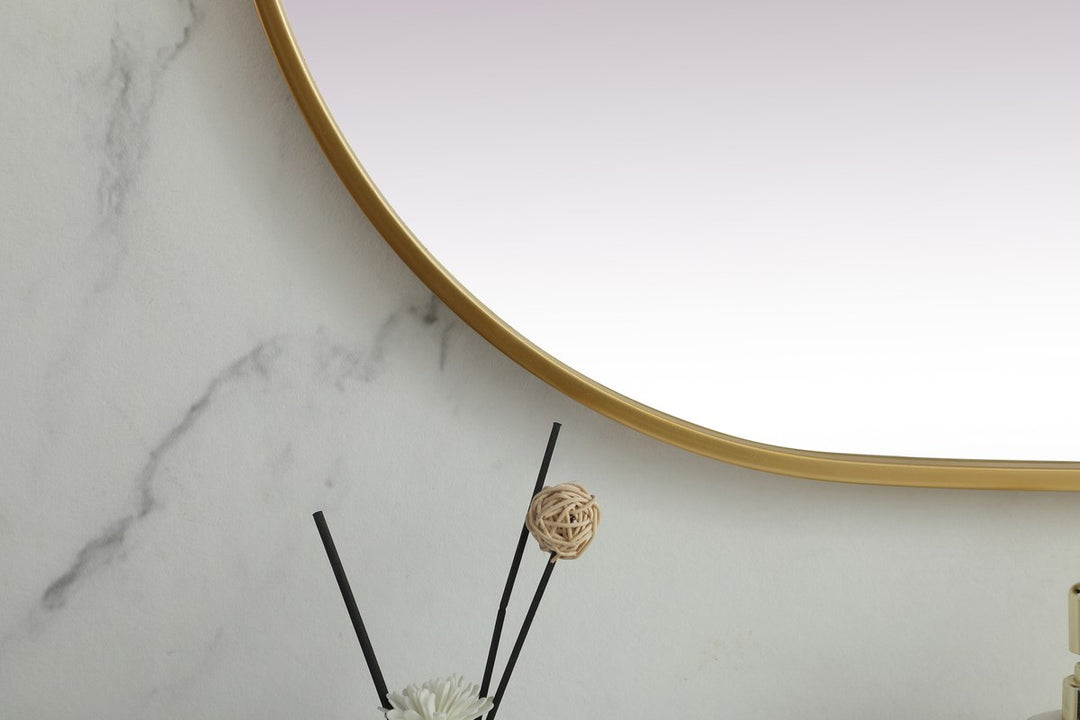 Metal Frame Oval Mirror 24X48 Inch In Brass
