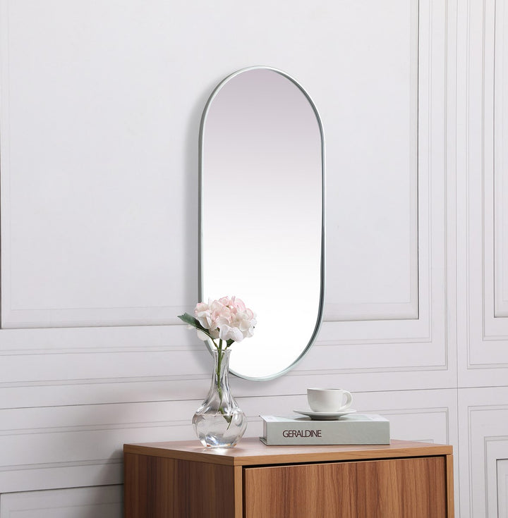 Metal Frame Oval Mirror 24X48 Inch In Silver
