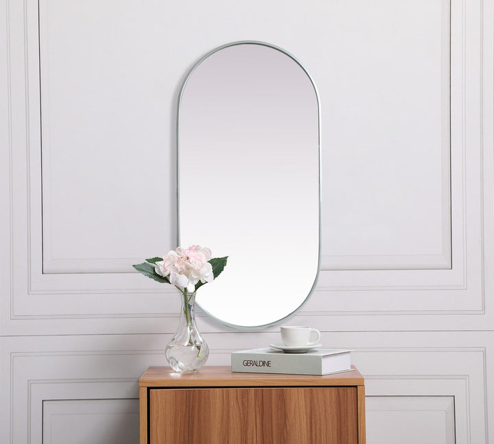 Metal Frame Oval Mirror 24X48 Inch In Silver