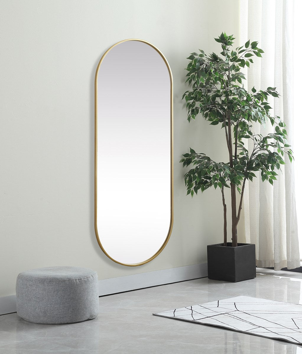 Metal Frame Oval Mirror 24X60 Inch In Brass