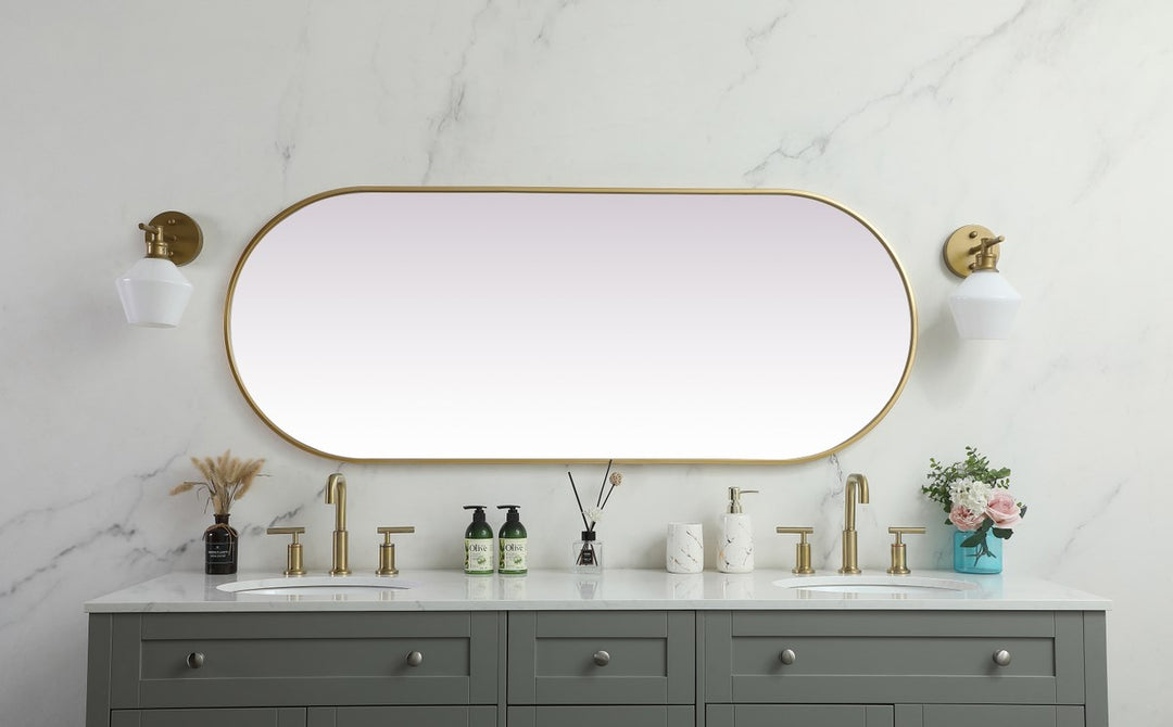 Metal Frame Oval Mirror 24X60 Inch In Brass