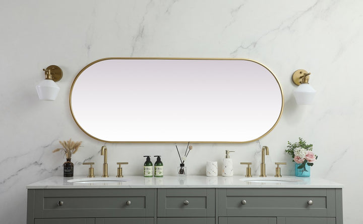 Metal Frame Oval Mirror 24X60 Inch In Brass