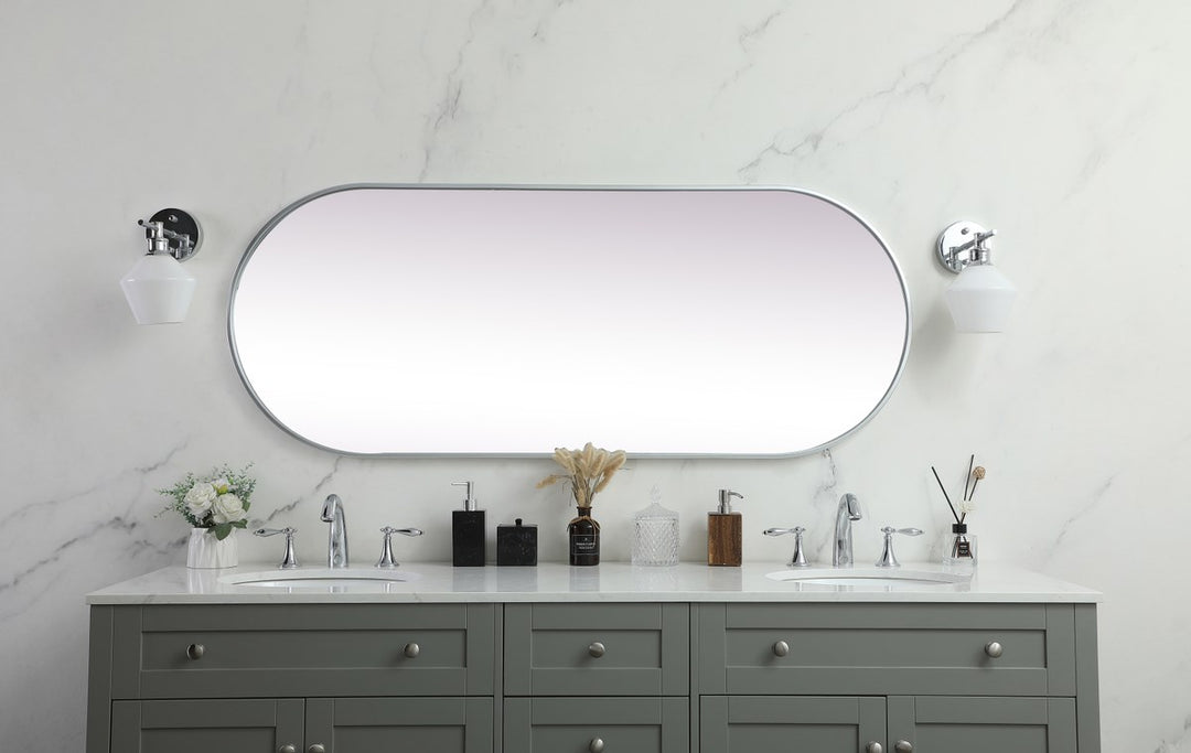 Metal Frame Oval Mirror 24X60 Inch In Silver