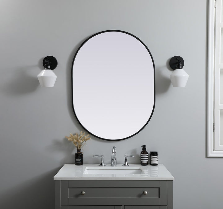 Metal Frame Oval Mirror 27X36 Inch In Black