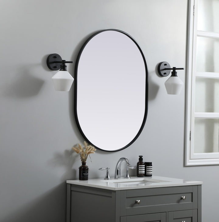 Metal Frame Oval Mirror 27X36 Inch In Black