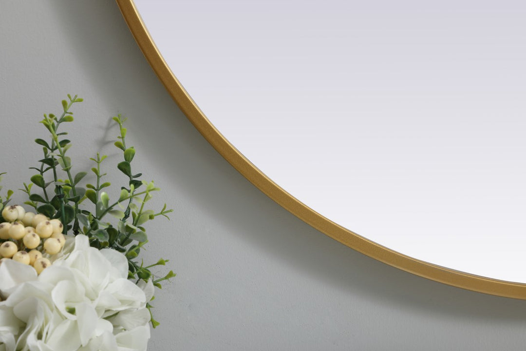 Metal Frame Oval Mirror 27X36 Inch In Brass