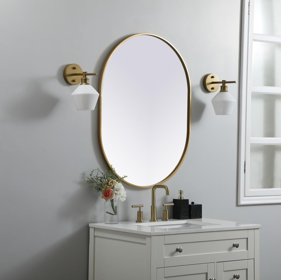 Metal Frame Oval Mirror 27X36 Inch In Brass