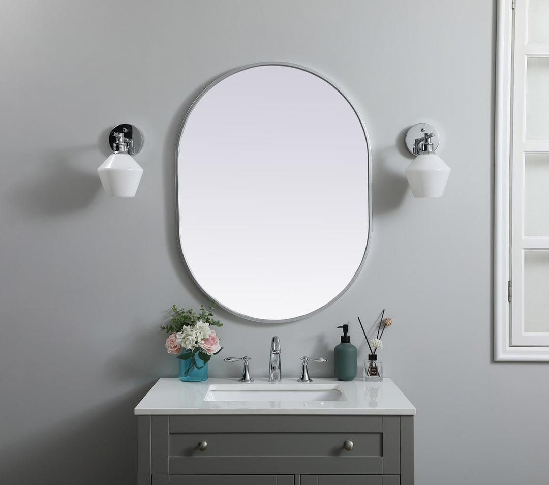 Metal Frame Oval Mirror 27X36 Inch In Silver