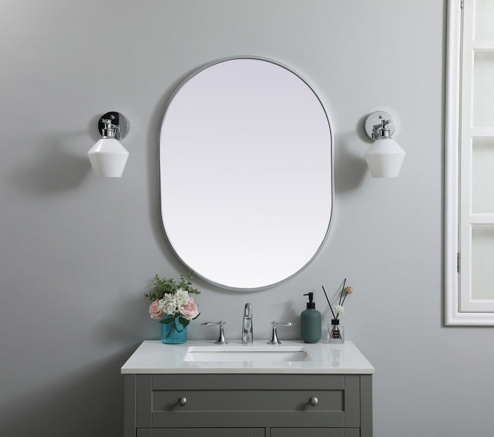 Metal Frame Oval Mirror 27X36 Inch In Silver