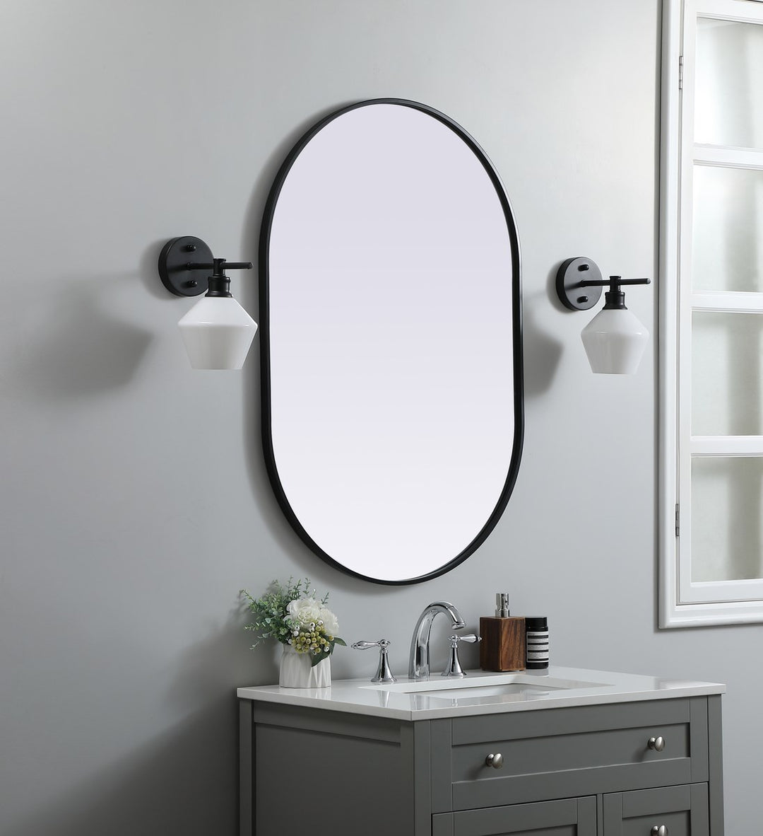 Metal Frame Oval Mirror 27X40 Inch In Black