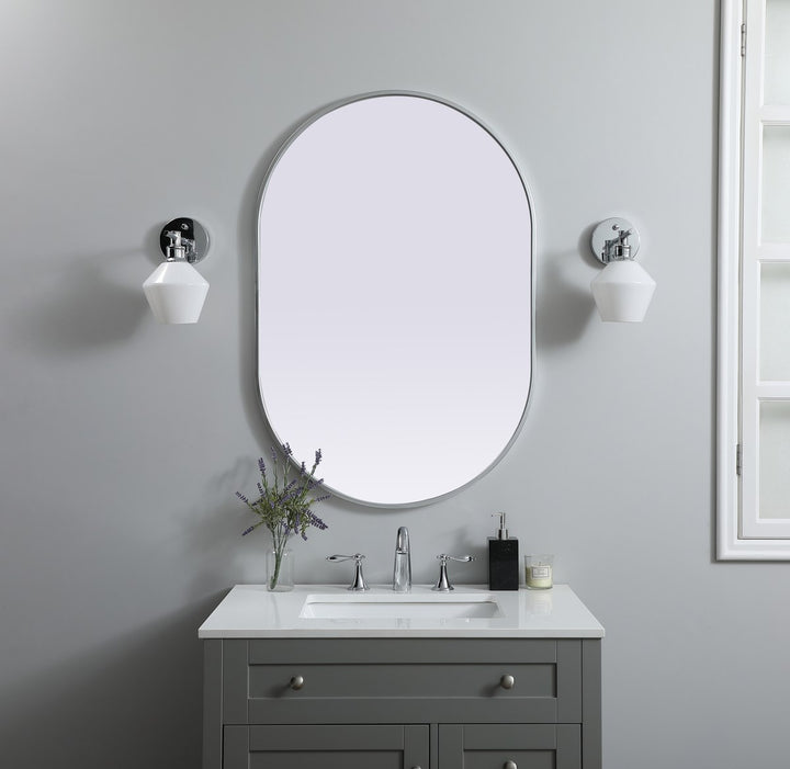 Metal Frame Oval Mirror 27X40 Inch In Silver