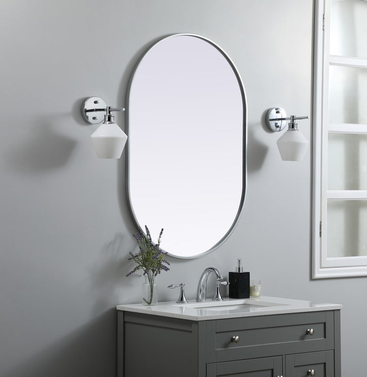Metal Frame Oval Mirror 27X40 Inch In Silver