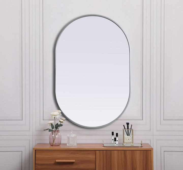 Metal Frame Oval Mirror 27X40 Inch In Silver