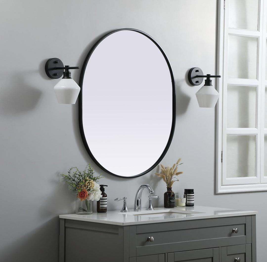 Metal Frame Oval Mirror 30X36 Inch In Black