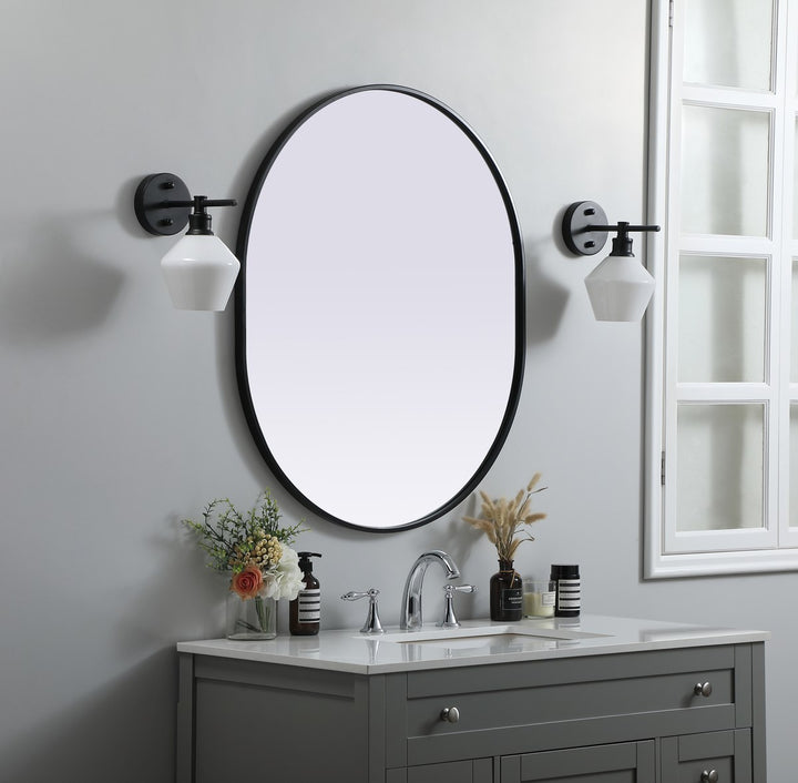 Metal Frame Oval Mirror 30X36 Inch In Black