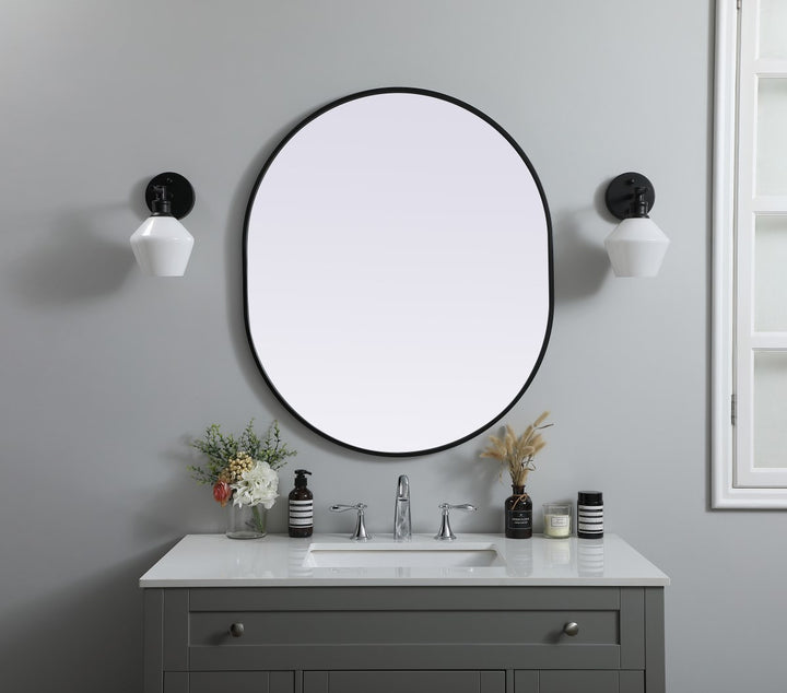 Metal Frame Oval Mirror 30X36 Inch In Black