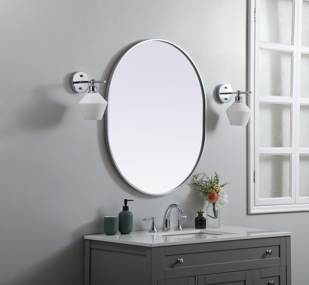 Metal Frame Oval Mirror 30X36 Inch In Silver