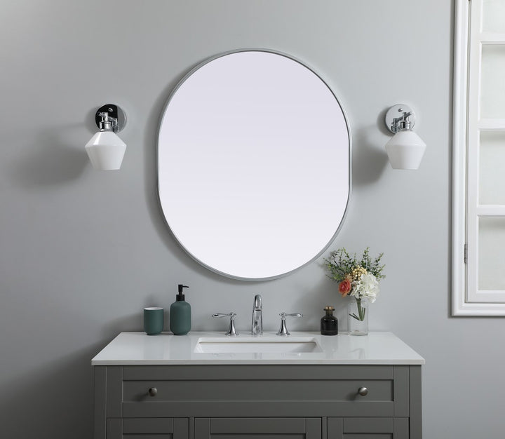 Metal Frame Oval Mirror 30X36 Inch In Silver
