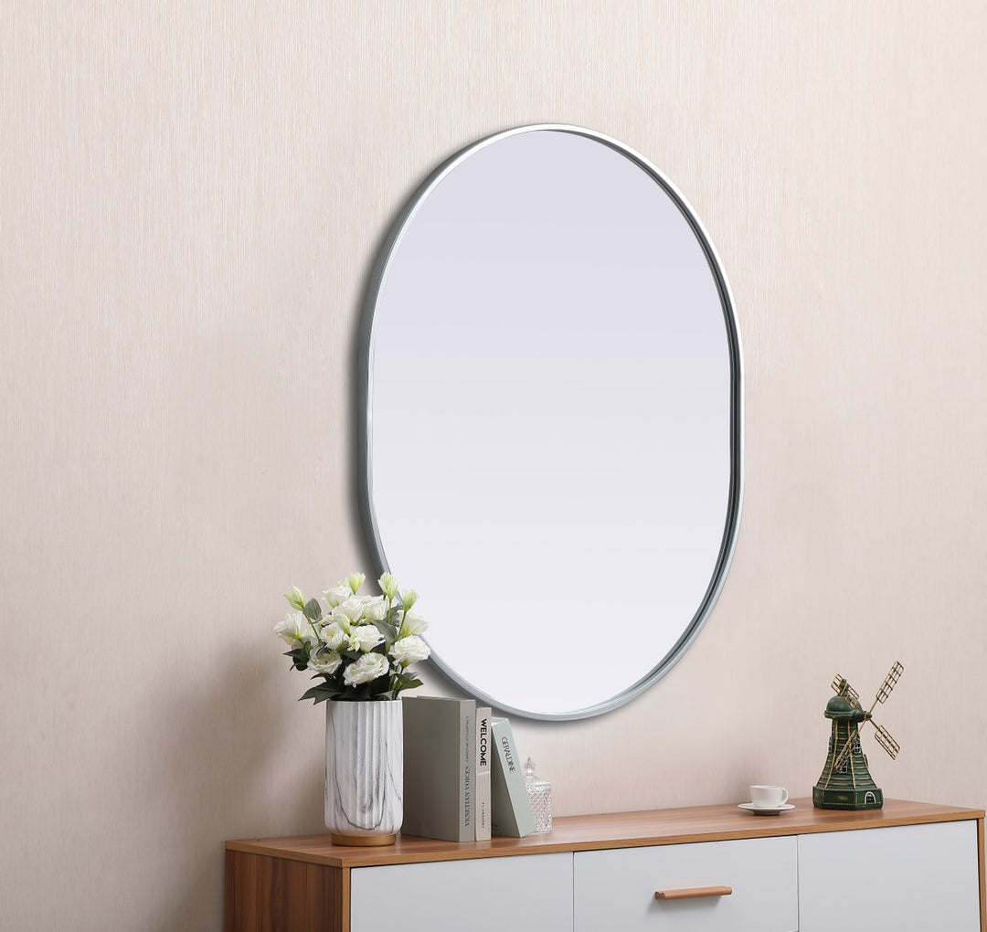 Metal Frame Oval Mirror 30X36 Inch In Silver