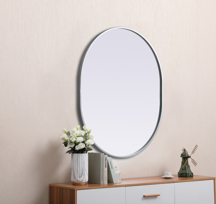 Metal Frame Oval Mirror 30X36 Inch In Silver