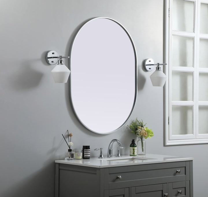 Metal Frame Oval Mirror 30X40 Inch In Silver